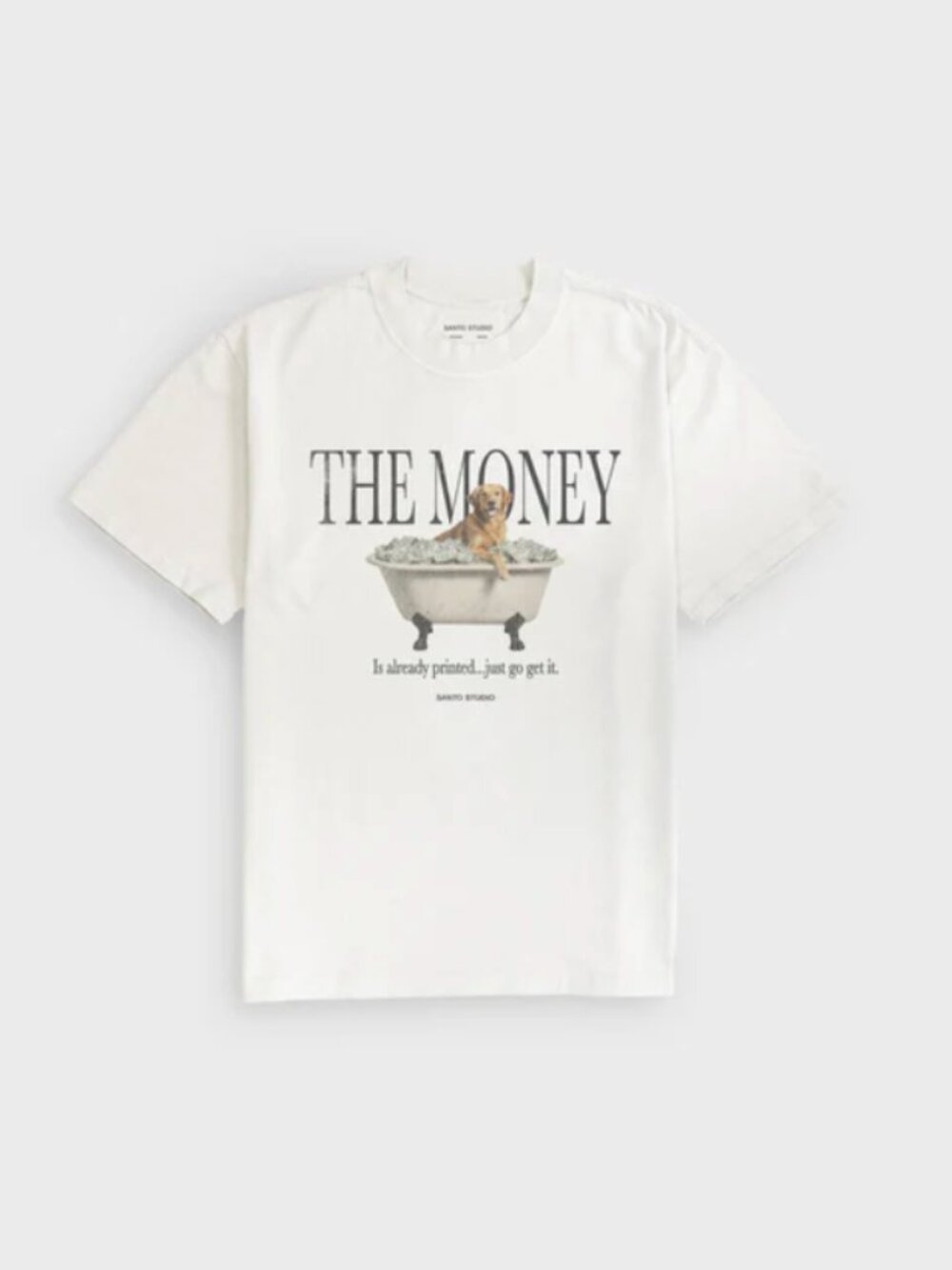 Santo Studio 100% Cotton The Money Dog Graphic Tee Shirt XL Cream Off White NWT